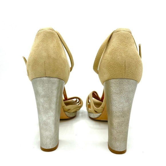 RALPH LAUREN Purple Label Madeleen Suede Leather Metallic Heels Sandals Size 37 - Picture 7 of 11